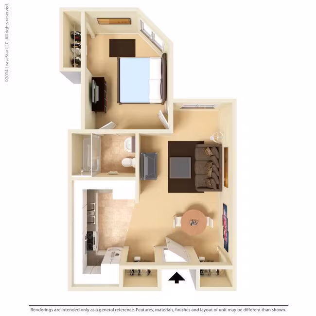 Medium 1 Bed 1 Bath 118 floor plan